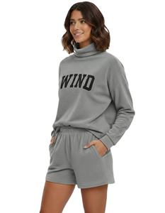 Conjunto de 2 Piezas para Mujer, Cuello Alto y Pantalones Cortos, Felpa, Poliéster/Algodón, Ecológico, Transpirable, Secado Rápido, Ropa Deportiva de Invierno - Product Image 1