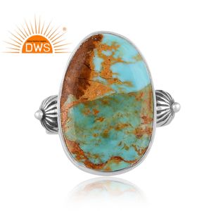 Meilleures ventes Bague de déclaration en argent sterling oxydé naturel Kingman Turquoise Gemstone Fabricant de bijoux personnalisés - Product Image 2