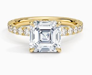 Bague de fiançailles Empress en diamant taille Asscher avec halo pavé pour femme, idéale pour collection romantique, diamants de laboratoire - Product Image 1