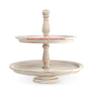 Vente chaude Design élégant blanchi à la main en bois 2 niveaux plateau de service pour la décoration intérieure de mariage et d'affichage de fête - Product Image 1