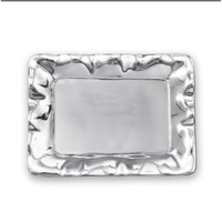 Plateau décoratif rectangulaire argenté avec bords ondulés et texte gravé Plat à bibelots en métal de luxe pour les cadeaux à la maison et l'affichage des aliments