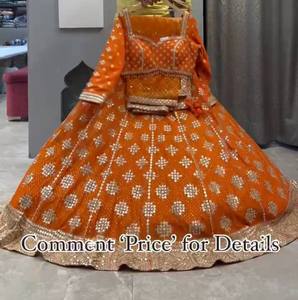 Ensemble Lehenga de mariage traditionnel Zari Work Bridal Vêtements de mariage indiens et pakistanais fabriqués à la main avec un design d'embellissements complexes - Product Image 4