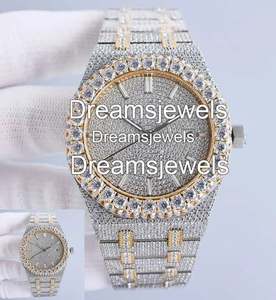 Reloj de Lujo Personalizado, Totalmente Cubierto de Diamantes VVS, Acero Inoxidable, 46mm, 5mm de Grosor, Esfera de Cristal de Cuarzo Analógica, Estilo Hip Hop Antiguo, Fecha Automática - Product Image 1