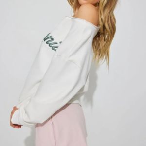 Soroity University off Shoulder Embroidery Front Logo Eco-Friendly 100% Cotton Customizable Soft Terry Casual Hoodie - Product Image 2