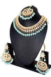 Ensemble de collier ras du cou en laiton Kundan avec perle indienne Minakari pour filles femmes vêtements de fête - Product Image 2