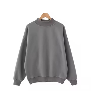 Sweat-shirt décontracté pour homme, coupe ample, en molleton gris uni, col montant, manches classiques, tricoté - Product Image 2