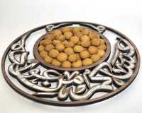 Plat rond en bois d'acacia avec incrustation de nacre, calligraphie arabe faite à la main, écologique, plateau de service, cadeau d'affaires