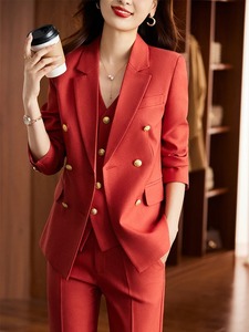 Otoño Invierno mujer chaleco Blazer y pantalón traje naranja azul marino caqui Oficina damas Formal negocios trabajo carrera desgaste 3 piezas conjunto - Product Image 2