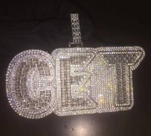 Nombre personalizado VVS Moissanite Diamond Baguette Cut Pendant & Charm Chapado en oro blanco IG Certified Iced Hip Hop Style Hombres Mujeres - Product Image 1