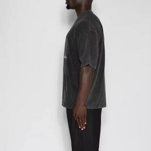 T-shirt style boxy surdimensionné avec logo personnalisé pour hommes, tissu en coton, épaules tombantes, col côtelé vieilli 2025 T-shirts pour hommes - Product Image 4