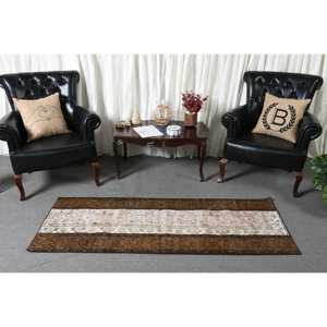 พรมขนแกะสีน้ำตาลเบจสีน้ำตาลคลาสสิกงานแฮนด์เมดพรม2.4x6.2ft แบบเย็บปะติดทรงสี่เหลี่ยมตุรกีสำหรับห้องนั่งเล่นพรมยางรองข้างเตียง - Product Image 2