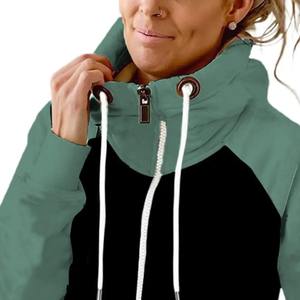 Sweat à capuche d'hiver pour femmes Patchwork thermique 100% coton polaire fermeture éclair coupe-vent écologique décontracté doux chaud Protection du cou - Product Image 5