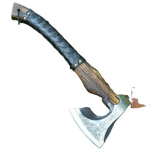 Hache viking artisanale de qualité industrielle en acier à haute teneur en carbone avec étui en cuir pour le camping, l'utilisation quotidienne en plein air et la survie - Product Image 4