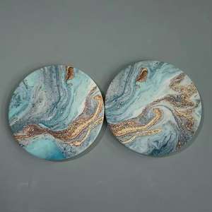 Dessous de verre en bois de résine époxy Dessous de verre en résine de conception Dessous de verre personnalisés Forme ronde Couleur verte - Product Image 5