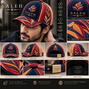 Casquette Snapback Homme SALEH Broderie Florale Ethnique Vintage Maille Respirante Réglable 100% Coton Imperméable Décontractée pour Mariage - Product Image 4