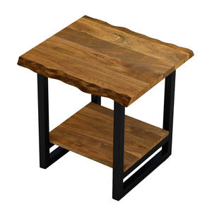 Tavolino da salotto HMS da 24 pollici con struttura quadrata in stile industriale, in legno massello e ferro marrone-nero, con ripiano portaoggetti - Product Image 4