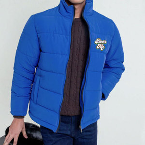 Veste matelassée d'hiver pour homme, streetwear personnalisé, fermeture éclair, col montant, capuche, imperméable, respirante, coupe-vent, lettres bleues, cargo - Product Image 1