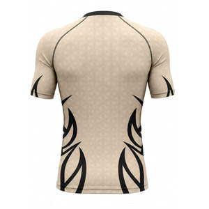Men's Short Sleeve Rash Guard <b>Compression</b> <b>Shirt</b> Beige <b>Black</b> Tribal Print Quick Dry Polyester Workout Top - Product Image 3