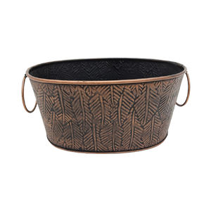 Maceta ovalada de Metal de hierro y madera de diseño antiguo con mango Color de textura de bronce aspecto único interior y exterior hecho a mano a granel - Product Image 2