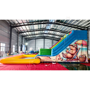 สไลเดอร์น้ำเป่าลมคู่แบบเชิงพาณิชย์ สไลเดอร์ปาร์ตี้สีรุ้ง PVC ให้เช่า สไลเดอร์เป่าลมขนาดใหญ่ สไลเดอร์เป่าลมแบบถอดประกอบได้พร้อมสระน้ำ - Product Image 3