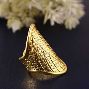 Exclusive Latest Boho Leaf <b>Ring</b> Brass <b>Rings</b> For Women 18K Gold Plated Tribal Textured <b>Statement</b> Shield <b>Ring</b> for Wholesale/OEM - Product Image 2