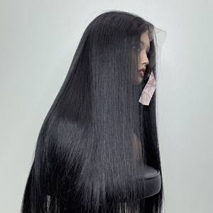 Cheveux Humains Bruts Noir Droite Sans Colle Full HD Front Transparent Perruque Vietnamienne Fournisseur de Gros - Product Image 4