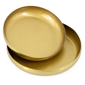 Plateau de service rond décoratif en laiton antique fait main, finition dorée, pour la décoration de table de luxe à la maison, à l'hôtel ou au restaurant, ou comme présentoir à bijoux - Product Image 2