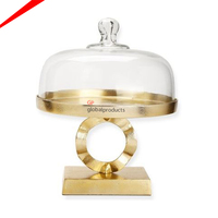 Support à gâteau de luxe décoratif en métal doré en forme de papillon avec dôme en verre, centre de table