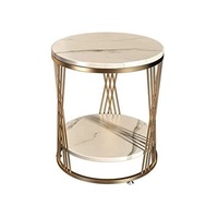 Table basse en acier inoxydable revêtement pvd pour la maison de luxe Table centrale en acier plaqué or avec dessus en marbre pour la salle à manger et la salle d'étude