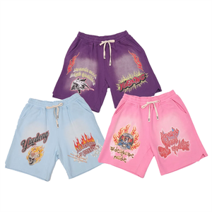 Streetwear personnalisé Vintage strass fabricant de shorts en éponge française coton vieilli soleil délavé à l'acide Shorts pour hommes - Product Image 1