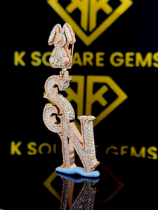 Colgante de hip hop con logotipo inicial personalizado, colgante de hip hop con letra inicial, colgante de moissanita, joyería de hip hop con salida de hielo, chapado en rosa - Product Image 2