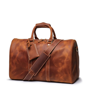 Genuine Leather Foldable Large Capacity Weekender <b>Duffel</b> <b>Bag</b> with Zipper Closure Portable Shoulder Strap for Travel - Product Image 5