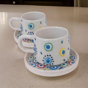 Tazza in ceramica İlbay con 2 piatti classico malocchio colorato - Product Image 4