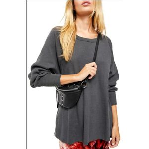 Free People Women's Amelia Cotton Waffle Knit <b>Thermal</b> <b>Top</b> Black Large Size for Spring Season - Product Image 1