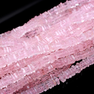 Cuentas de forma cuadrada Heishi de cuarzo rosa natural Cuentas de piedras preciosas lisas de cuarzo rosa de 4-6mm a precio de fabricante de India a granel 16" - Product Image 2