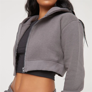 Jersey de algodón de invierno de alta calidad para mujer de talla grande, Top corto con capucha y logotipo personalizado, ropa de calle con cremallera, longitud corta, Terry, otoño - Product Image 2