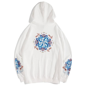 Sweat-shirt à capuche brodé d'inspiration orientale pour homme, motif bleu, streetwear personnalisé, en molleton de coton, haut de mode - Product Image 3