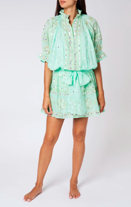 Romántico detalle menta mosaico estampado mujeres blusa vestido fácil elegancia niñas brisa bordado brillante fiesta Vestido corto - Product Image 3