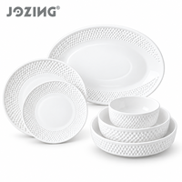 Vaisselle en porcelaine blanche JOZING en gros, ensemble classique écologique, assiettes, bols et plateaux à bordure perlée en relief, prêts à l'emploi en vrac