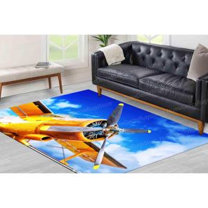Tapis imprimé : Paysage aérien moderne, hélice jaune d'avion historique, tapis en chenille - Product Image 1