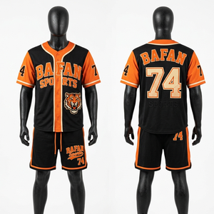Ensemble de maillot et short de baseball en maille polyester 180 GSM noir et blanc rayé, logo OEM personnalisé pour homme - Product Image 4