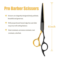 Premium 6.5 pouces noir et or ciseaux de coiffeur nouvel outil de beauté en acier inoxydable pointu pour la coupe de cheveux