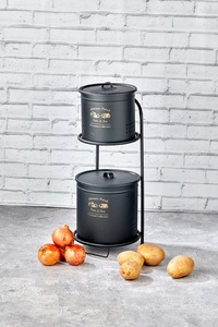 กล่องเก็บอาหารโลหะเคลือบเงา 2 ชั้น เป็นมิตรกับสิ่งแวดล้อม ประหยัดพื้นที่ สำหรับเก็บมันฝรั่ง หัวหอม กระเทียม ในครัว - Product Image 2