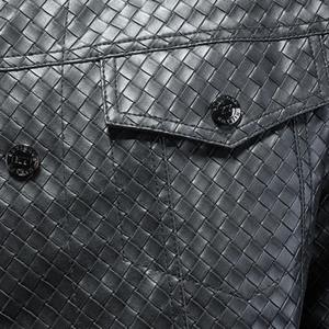 Minglu printemps automne Faux cuir hommes vestes de luxe tissé moto cuir couleur décontracté simple boutonnage homme manteaux 5XL - Product Image 5