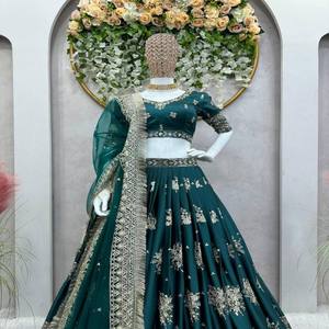 VASTRA COTTAGE Elegante Lehenga Choli de Satén con Bordado de Hilo y Lentejuelas, Dupatta de Malla Suave, Semi-Confeccionado, Diseño de Alta Costura para Bodas y Fiestas - Product Image 2
