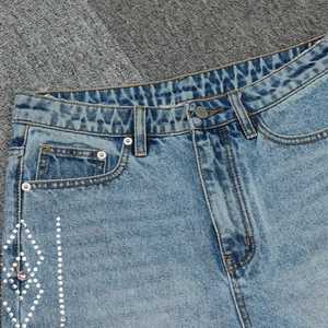 2025 New Fashion Streetwear Custom Summer OEM Vintage Wash Jorts <b>Men</b> <b>Jeans</b> Shorts with Rhinestones Denim Shorts - Product Image 3
