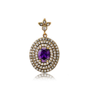 Style Ottoman Ovale Améthyste CZ Pierre Authentique Pendentif En Argent Turc En Gros 925 Bijoux En Argent Sterling - Product Image 1