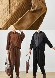 Ever Glow <b>Plus</b> <b>Size</b> Women's Hooded Oversized Sweatshirt Asymmetric Knitted Long Sleeve Solid Black Autumn Casual Pullover - Product Image 5