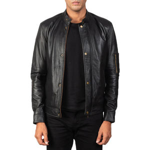 Chaqueta de cuero para hombre al por mayor OEM, con logo personalizado, ajuste slim, a la moda, para motocicleta, proveedor a granel, chaqueta de motociclista de tendencia para hombre - Product Image 1