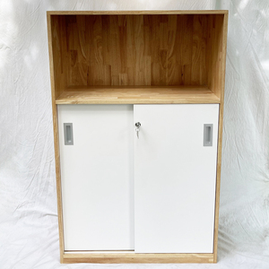 Archivador Minimalista de 3 Niveles de Madera de Caucho con Puertas Corredizas con Cerradura y Características Ajustables para Oficina, Taller, Dormitorio-THS68029 - Product Image 5